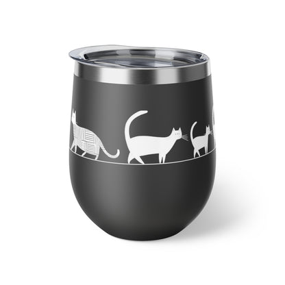 Gobelet 12 oz en inox - Imprimé amusant de chats marchant en file