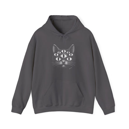 Sweat à capuche en coton durable – Chat psychédélique à 8 yeux