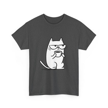 Sustainable Cotton T-Shirt - Sarcastic Cat with Mug