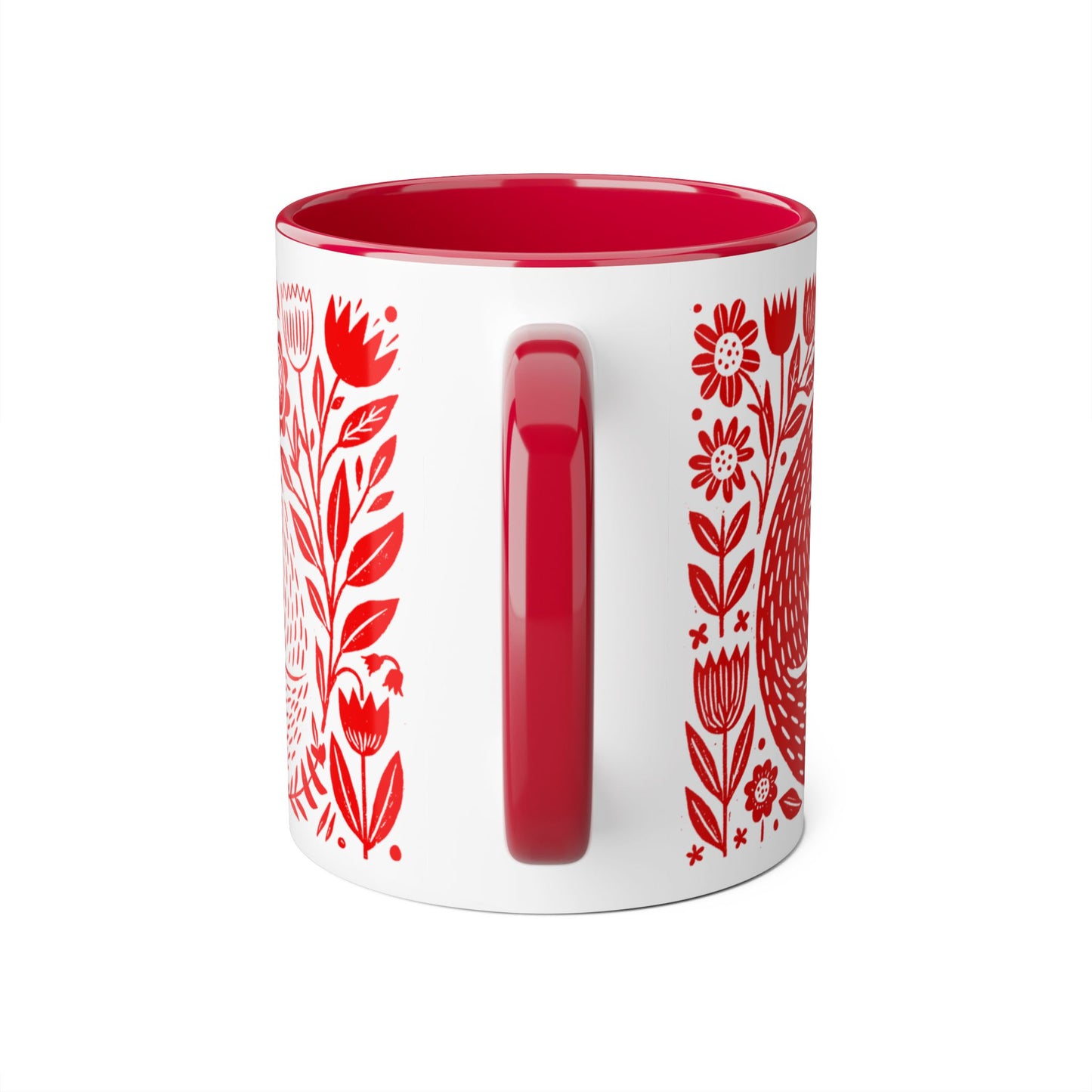 Tasse bicolore — Deux renards endormis linocut rouge vif
