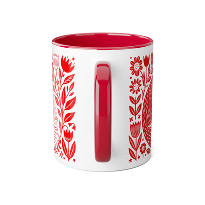 Tasse bicolore — Deux renards endormis linocut rouge vif
