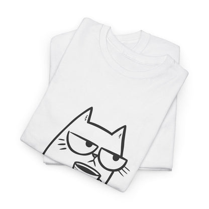 Sustainable Cotton T-Shirt - Sarcastic Cat with Mug