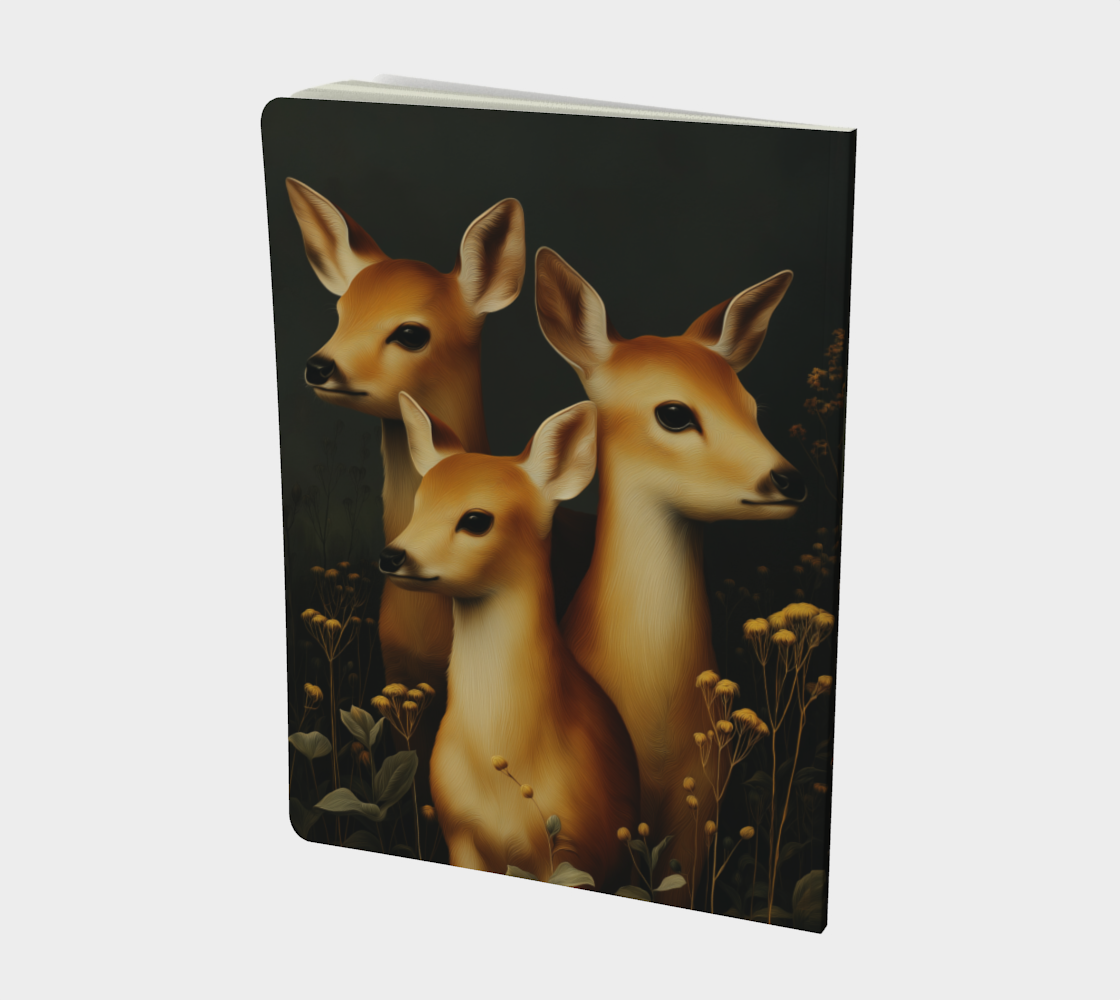 Gramd carnet papier recyclé — Trio de faons, illustration style peinture ancienne