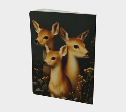 Gramd carnet papier recyclé — Trio de faons, illustration style peinture ancienne