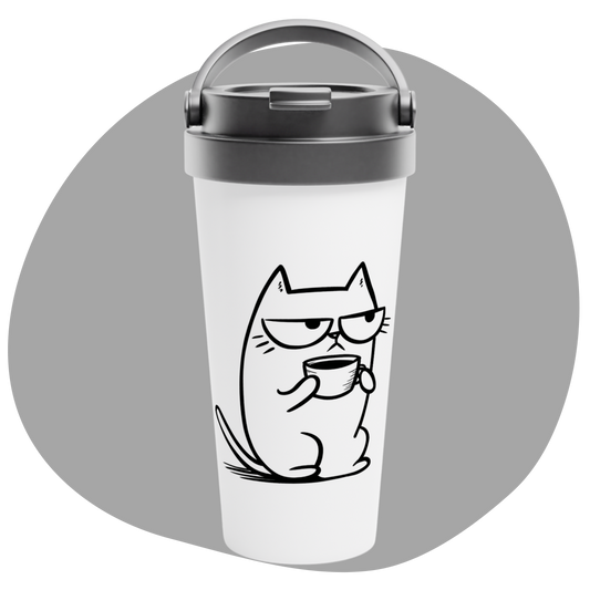 Gobelet de 15 oz en acier inoxydable – Chat blasé avec tasse