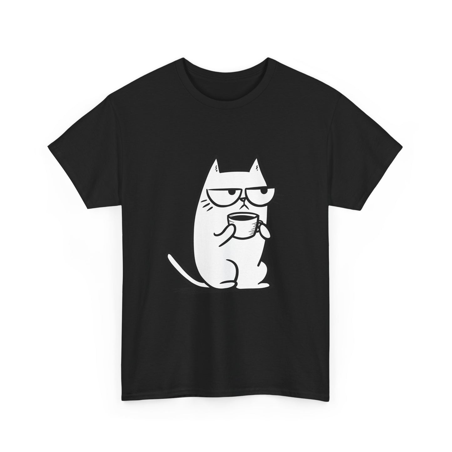 Sustainable Cotton T-Shirt - Sarcastic Cat with Mug