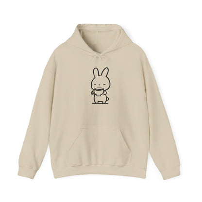 Sweat à capuche en coton durable "Pause Café" – Lapin avec tasse de café