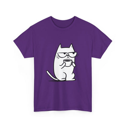 Sustainable Cotton T-Shirt - Sarcastic Cat with Mug
