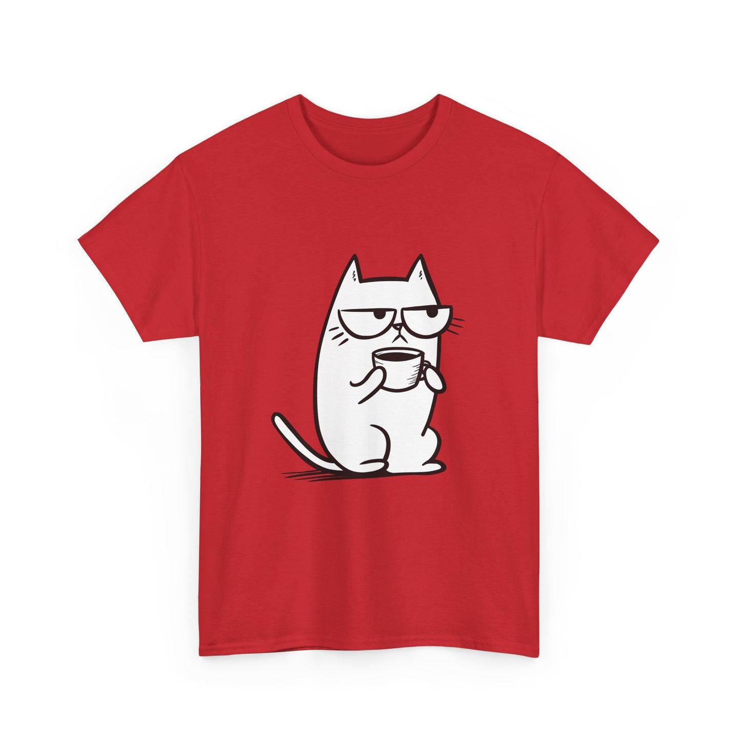 Sustainable Cotton T-Shirt - Sarcastic Cat with Mug