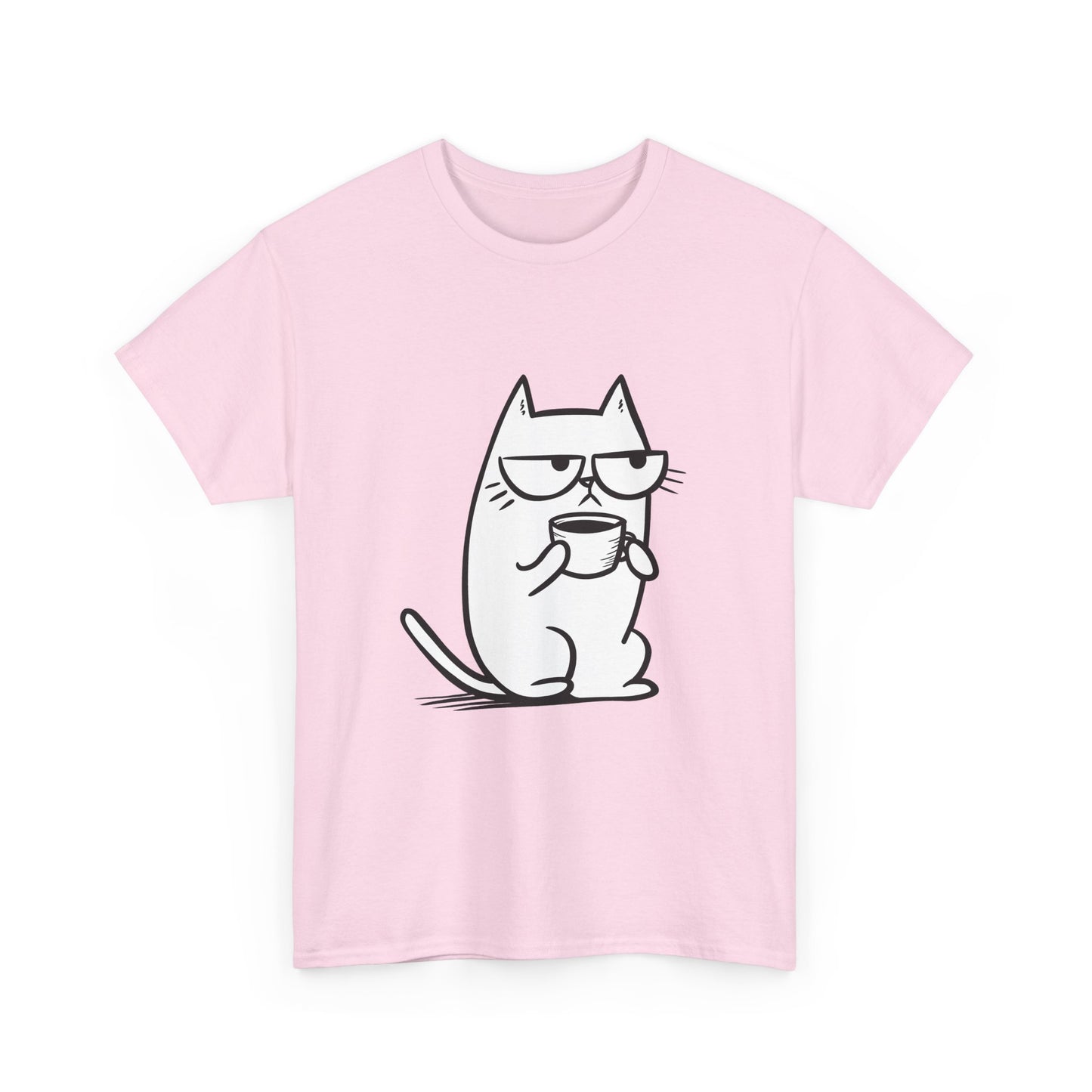 Sustainable Cotton T-Shirt - Sarcastic Cat with Mug
