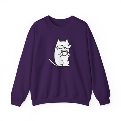 Pull en coton durable – Chat blasé et tasse de café