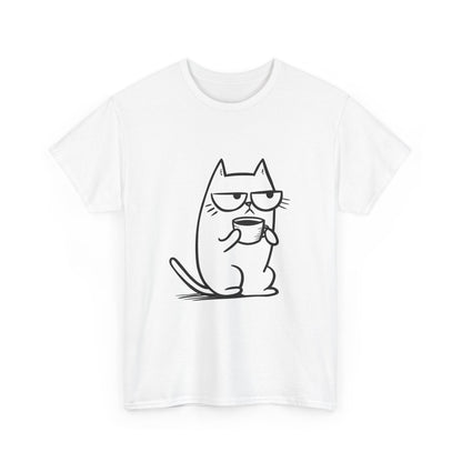 Sustainable Cotton T-Shirt - Sarcastic Cat with Mug