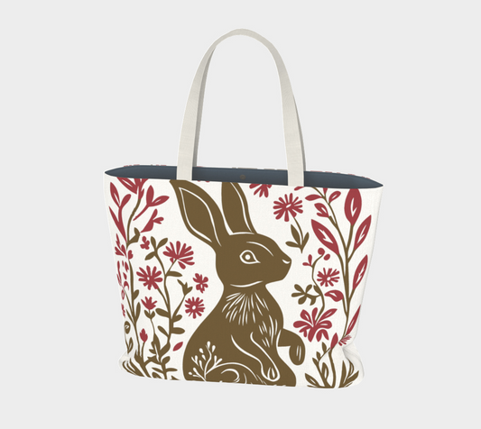 Grand sac tote en toile de coton durable - Imprimé de lapin