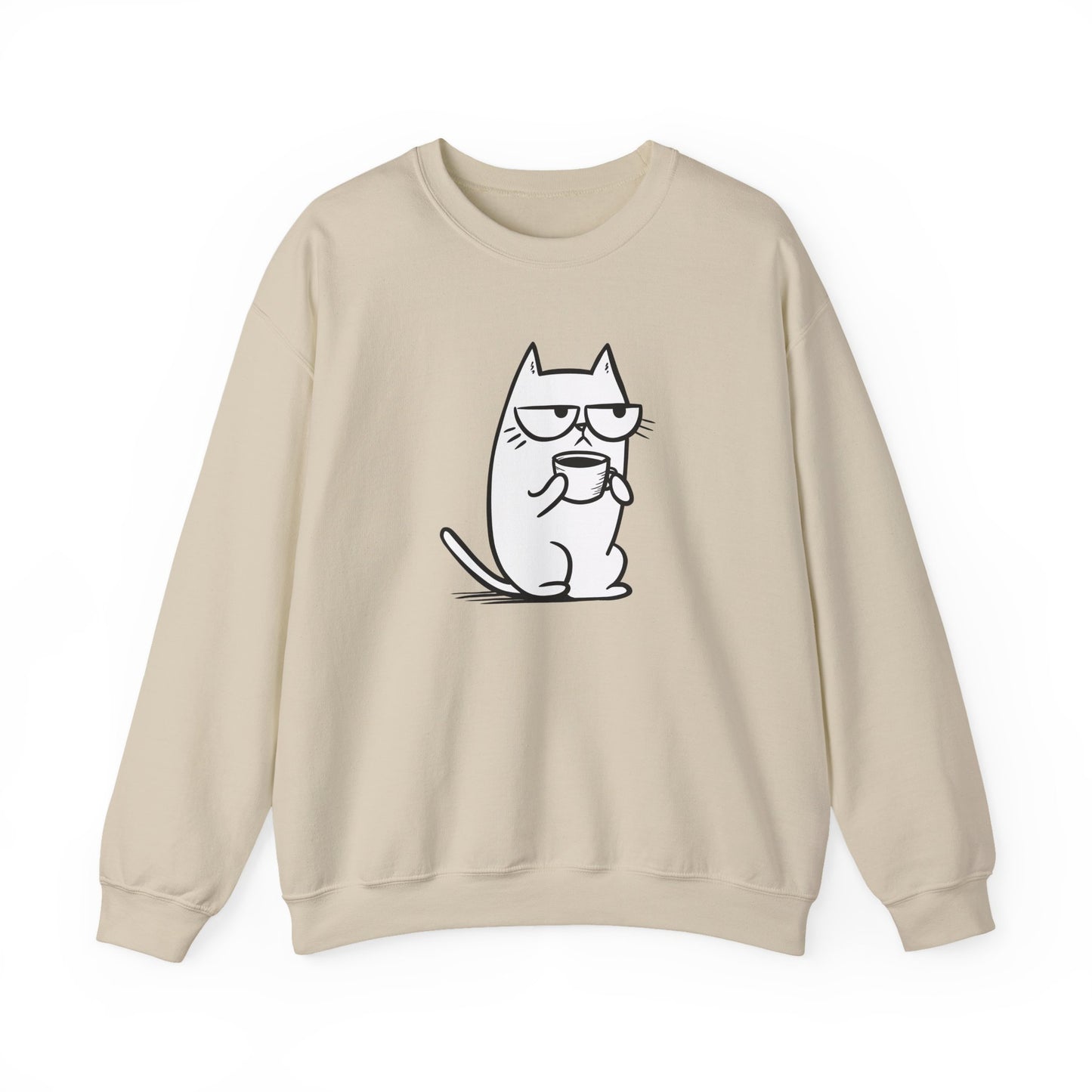 Pull en coton durable – Chat blasé et tasse de café