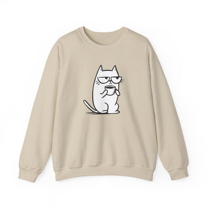 Pull en coton durable – Chat blasé et tasse de café