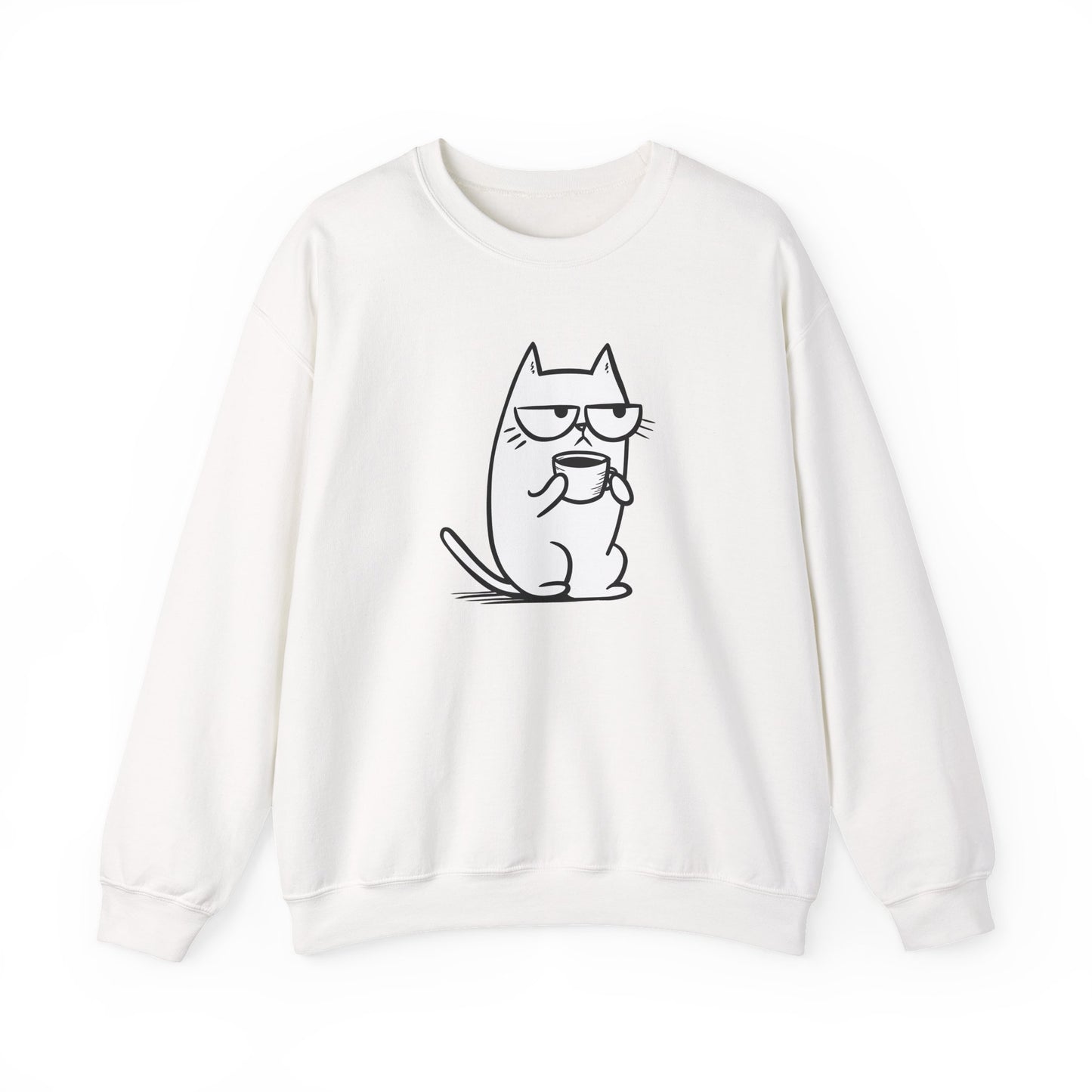 Pull en coton durable – Chat blasé et tasse de café