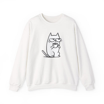 Pull en coton durable – Chat blasé et tasse de café
