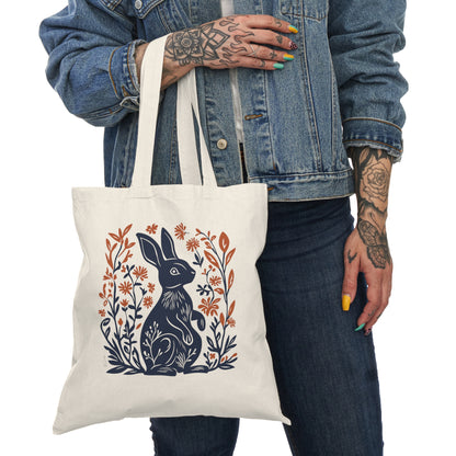 Sac tote beige en coton éthique — Lapin style linogravure