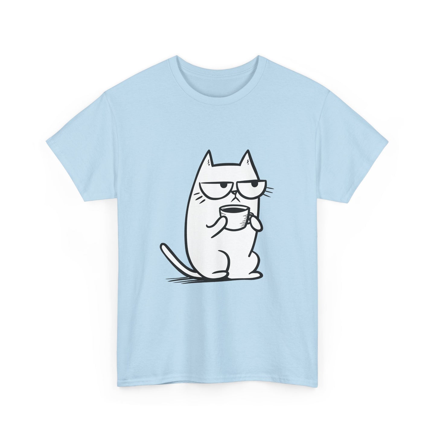 Sustainable Cotton T-Shirt - Sarcastic Cat with Mug