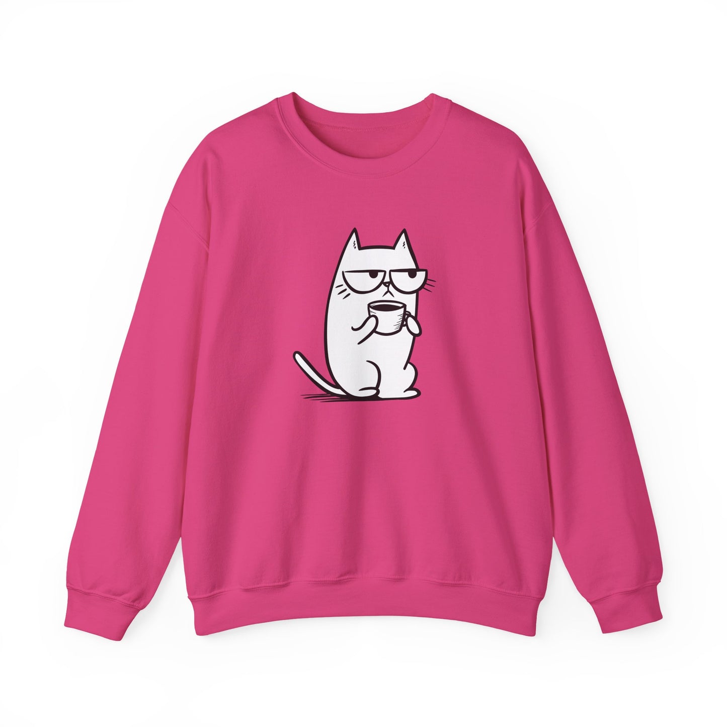 Pull en coton durable – Chat blasé et tasse de café