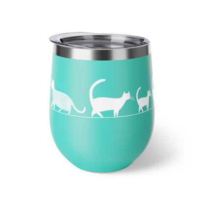 Gobelet 12 oz en inox - Imprimé amusant de chats marchant en file