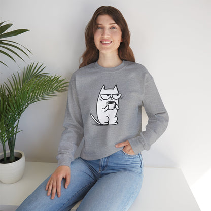 Pull en coton durable – Chat blasé et tasse de café