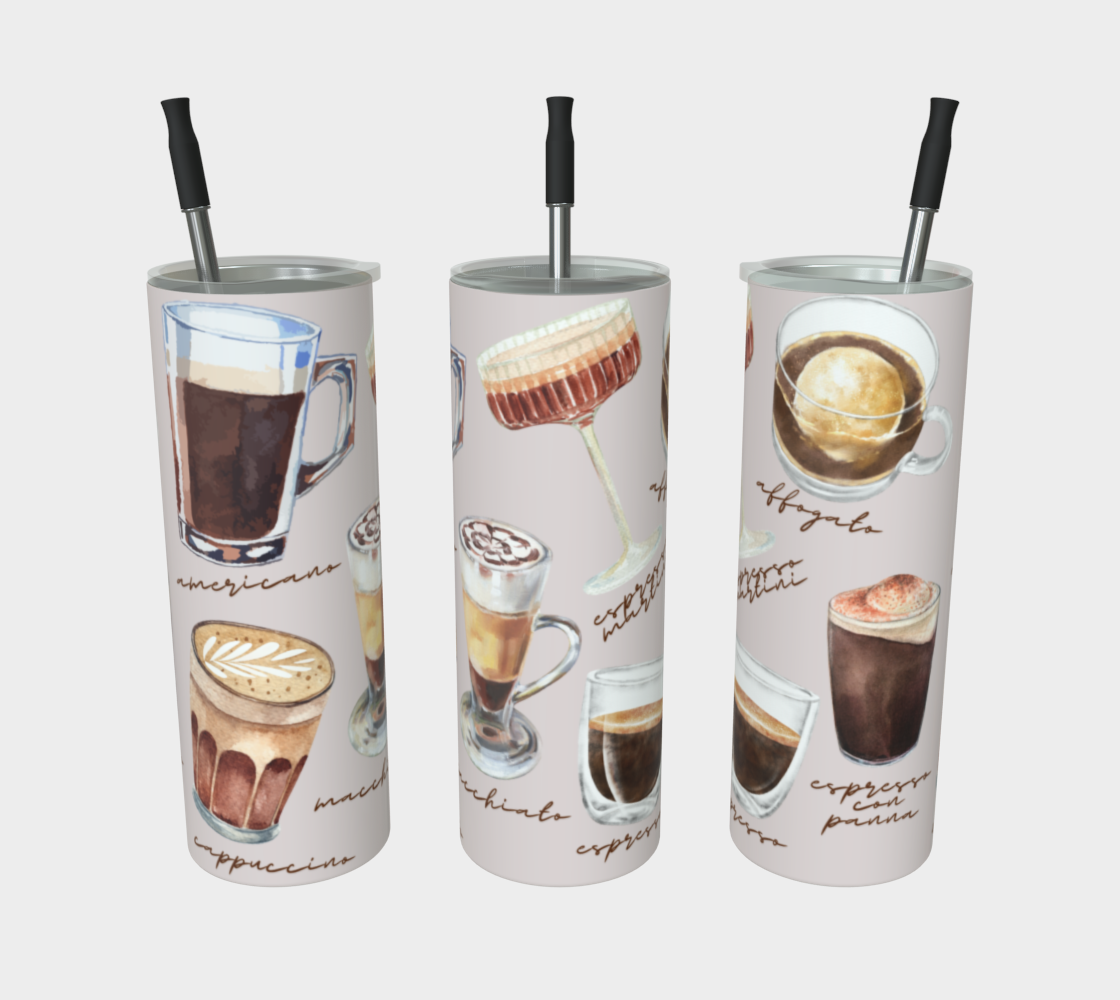 Gobelet en inox 20 oz avec paille réutilisable – Thématique café