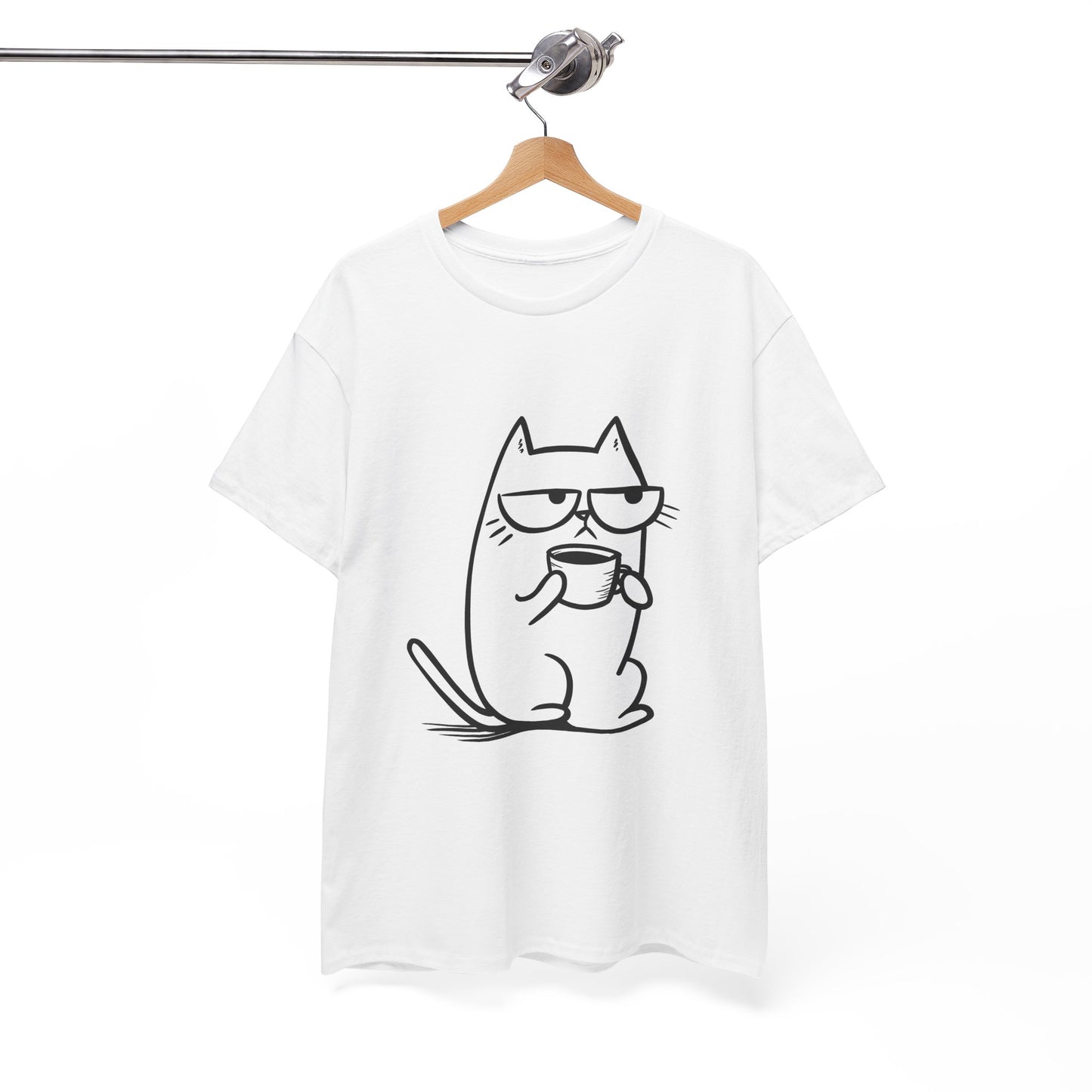 Sustainable Cotton T-Shirt - Sarcastic Cat with Mug