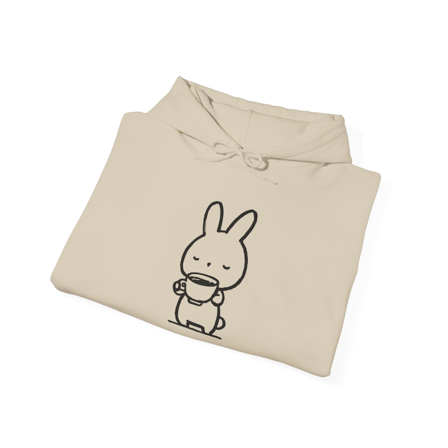 Sweat à capuche en coton durable "Pause Café" – Lapin avec tasse de café