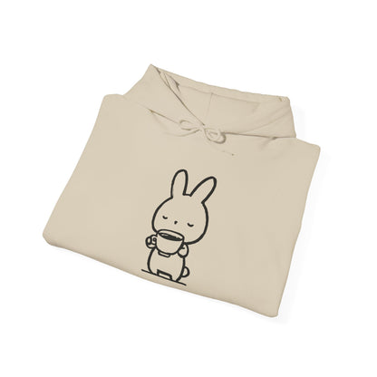 Sweat à capuche en coton durable "Pause Café" – Lapin avec tasse de café