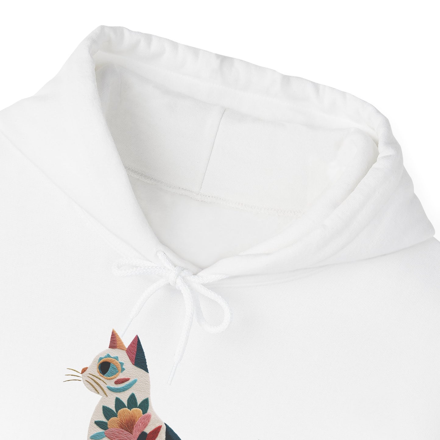 Sweat à capuche en coton durable – Chat au motif fleuri