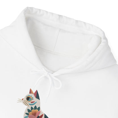 Sweat à capuche en coton durable – Chat au motif fleuri