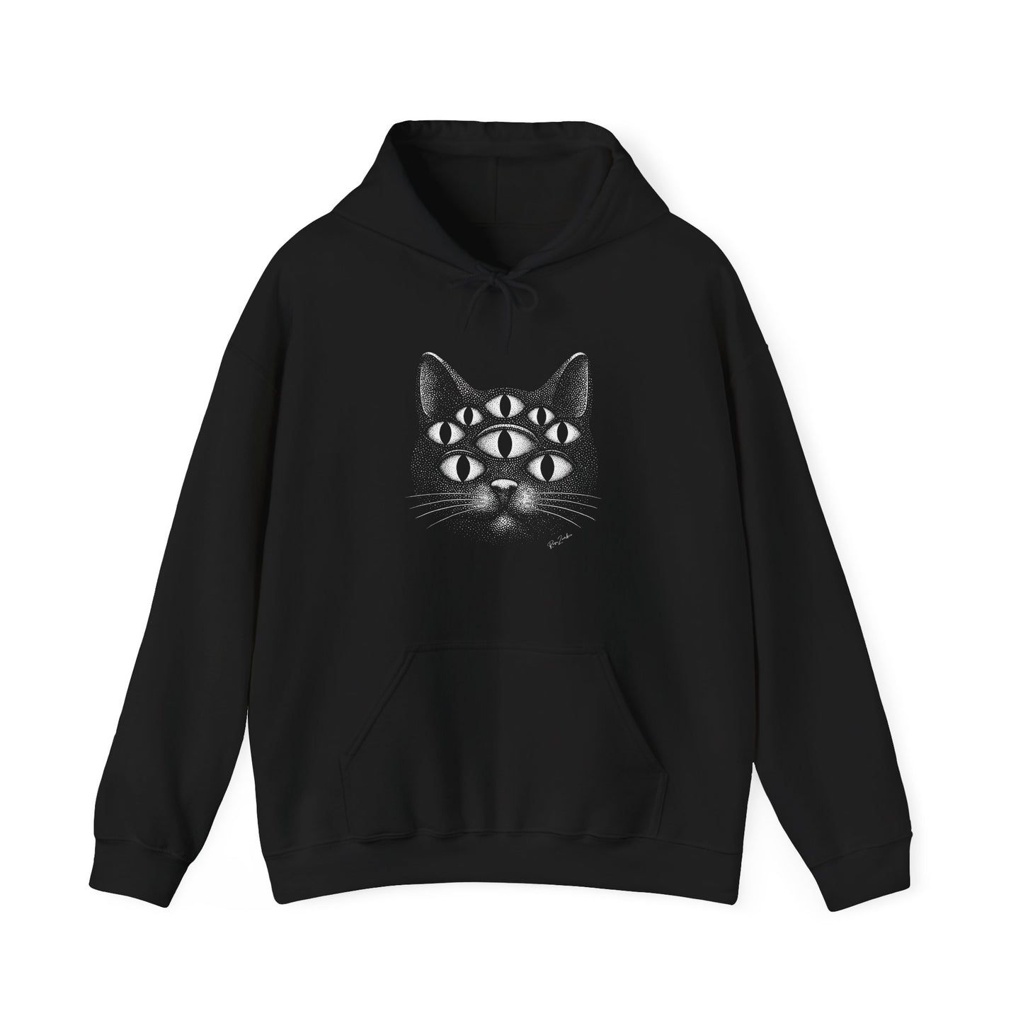 Sweat à capuche en coton durable – Chat psychédélique à 8 yeux