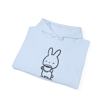 Sweat à capuche en coton durable "Pause Café" – Lapin avec tasse de café