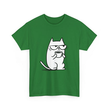 Sustainable Cotton T-Shirt - Sarcastic Cat with Mug