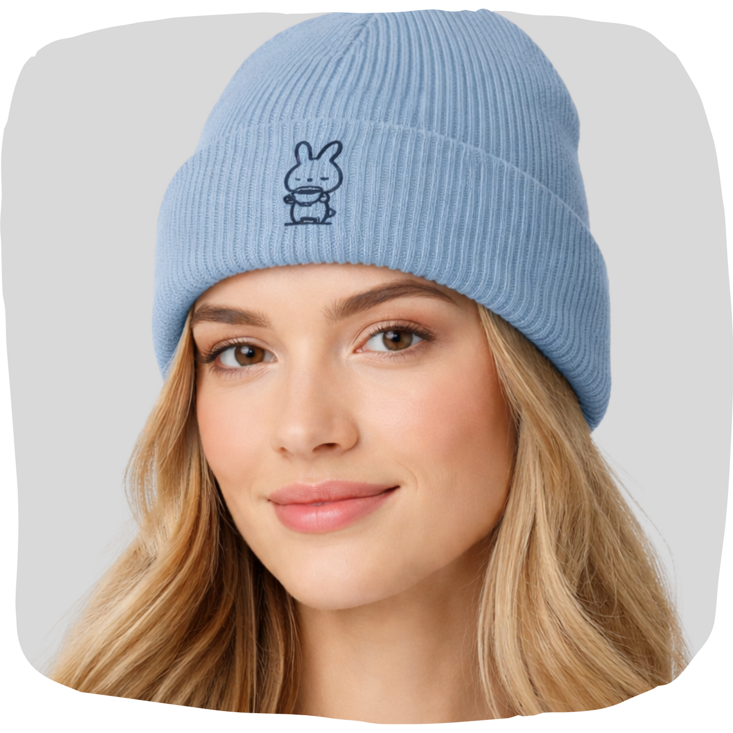 Tuque en coton bio - Petit lapin avec tasse de café