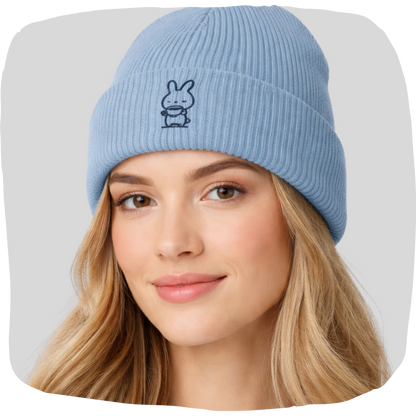 Tuque en coton bio - Petit lapin avec tasse de café