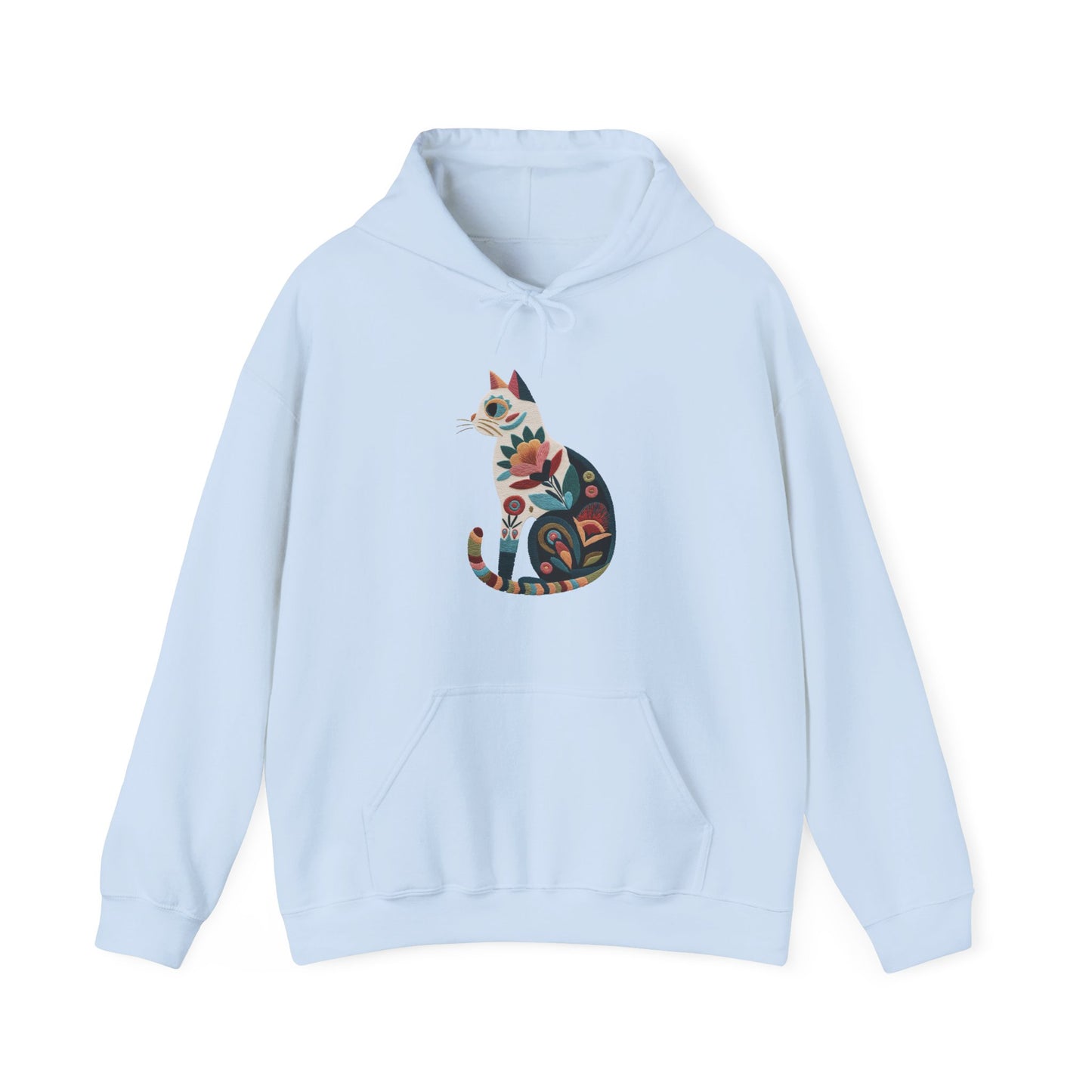 Sweat à capuche en coton durable – Chat au motif fleuri