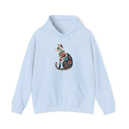 Sweat à capuche en coton durable – Chat au motif fleuri