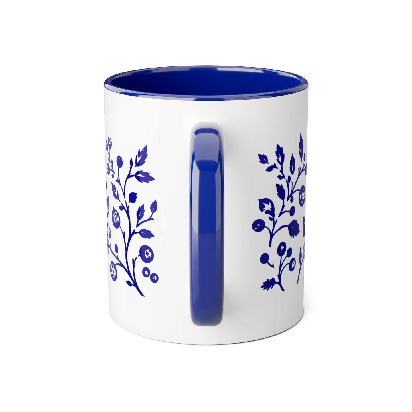 Tasse bicolore — Écureuil linocut botanique bleu cobalt