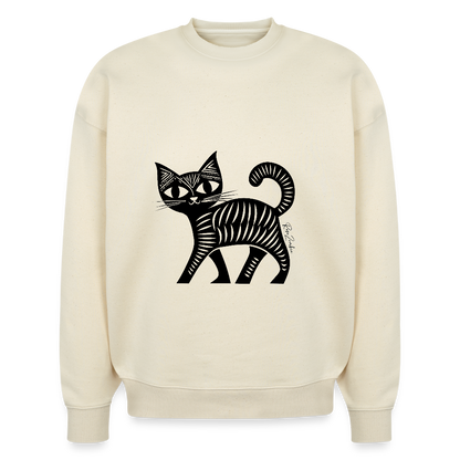 Pull surdimensionné en coton bio - Motif de chat - rose zombie