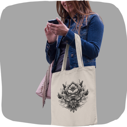 Sac tote beige en coton bio – Motif artistique de dragon