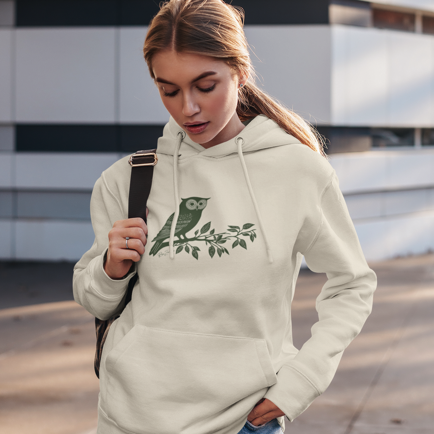 Sweat à capuche en coton durable – Hibou style linogravure