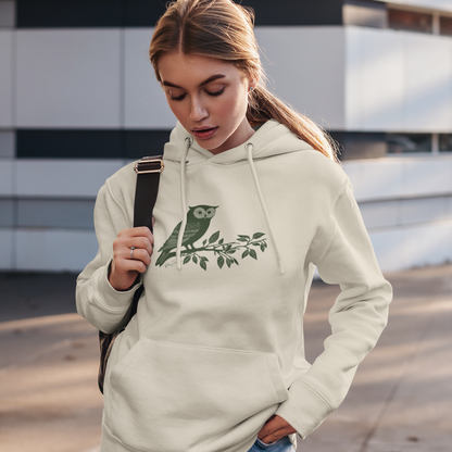 Sweat à capuche en coton durable – Hibou style linogravure
