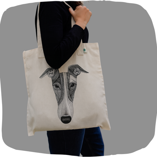 Sac tote de chanvre et coton durable - Imprimé de chien style sérigraphie