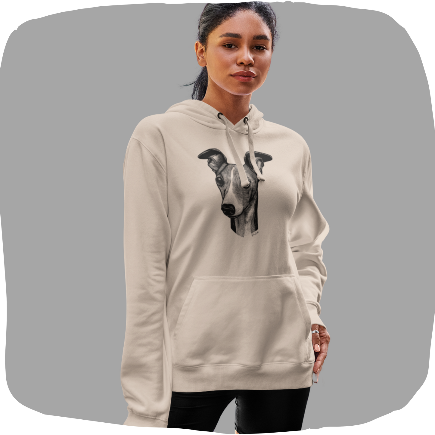 Sweat à capuche coton bio - Imprimé de chien whippet