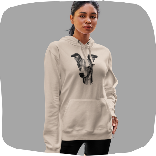 Sweat à capuche coton bio - Imprimé de chien whippet