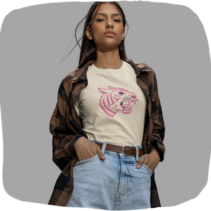 T-shirt en coton biologique - Imprimé de tête de tigre rose
