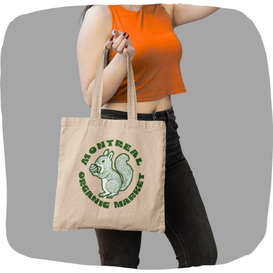 Organic cotton tote bag - Montreal theme with screen-printed squirrel