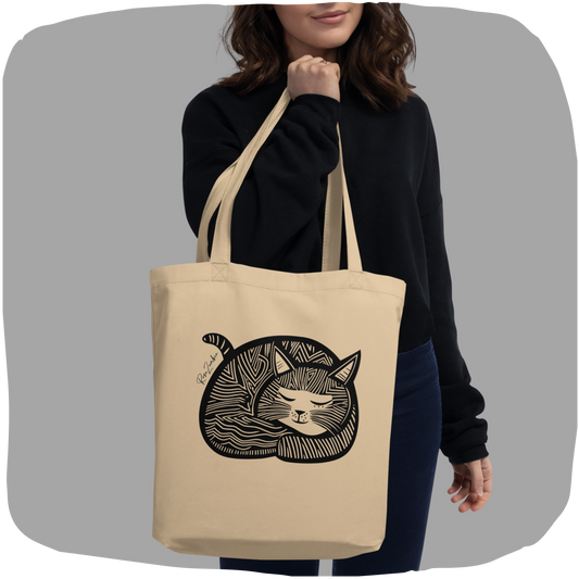 Organic cotton tote bag - Adorable cat print